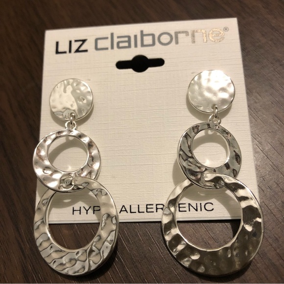 2” Liz Claiborne Hypoallergenic Silver Tone Round Circles Dangle earrings B22 - Picture 4 of 9